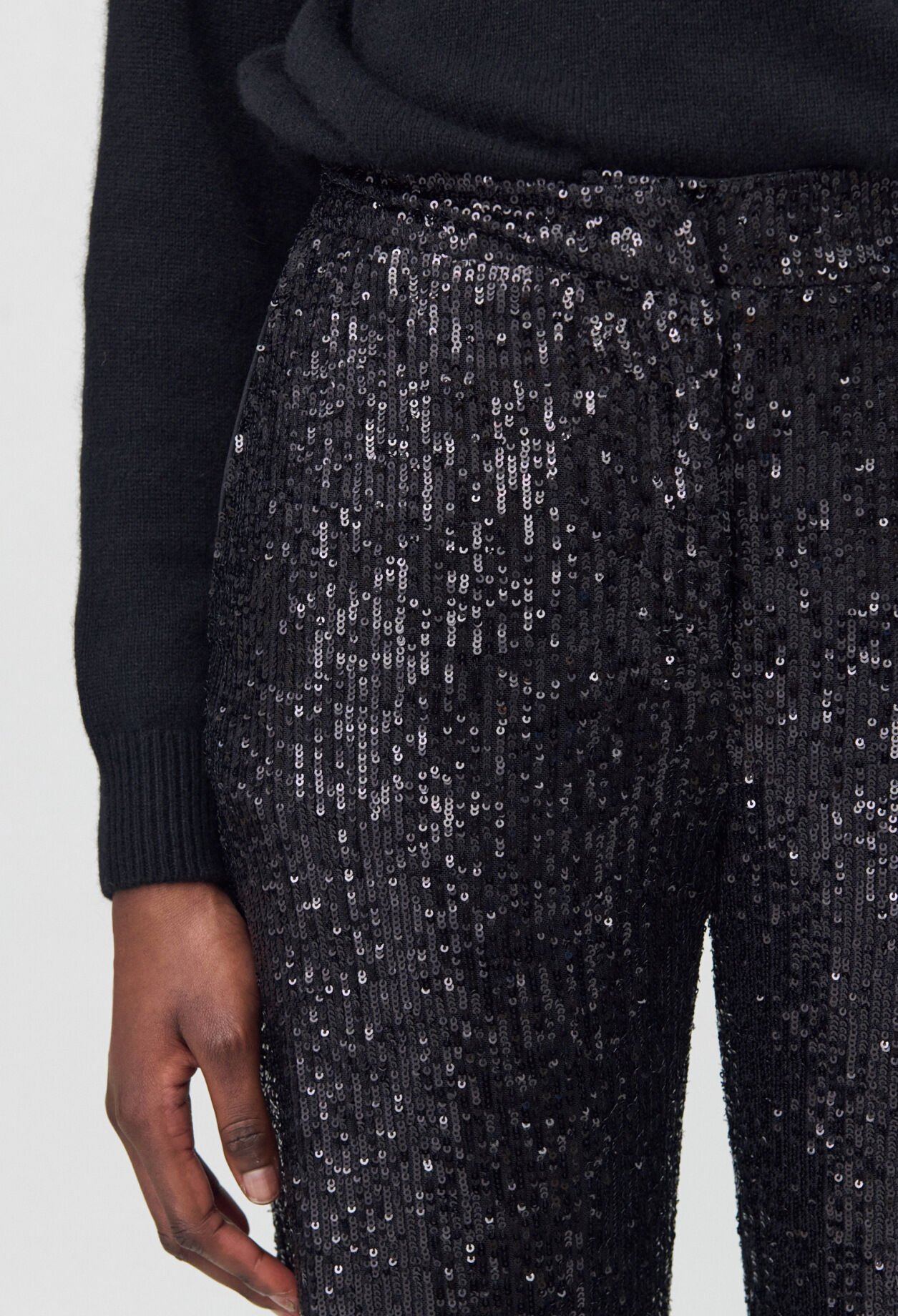Pantalon droit à sequins noir