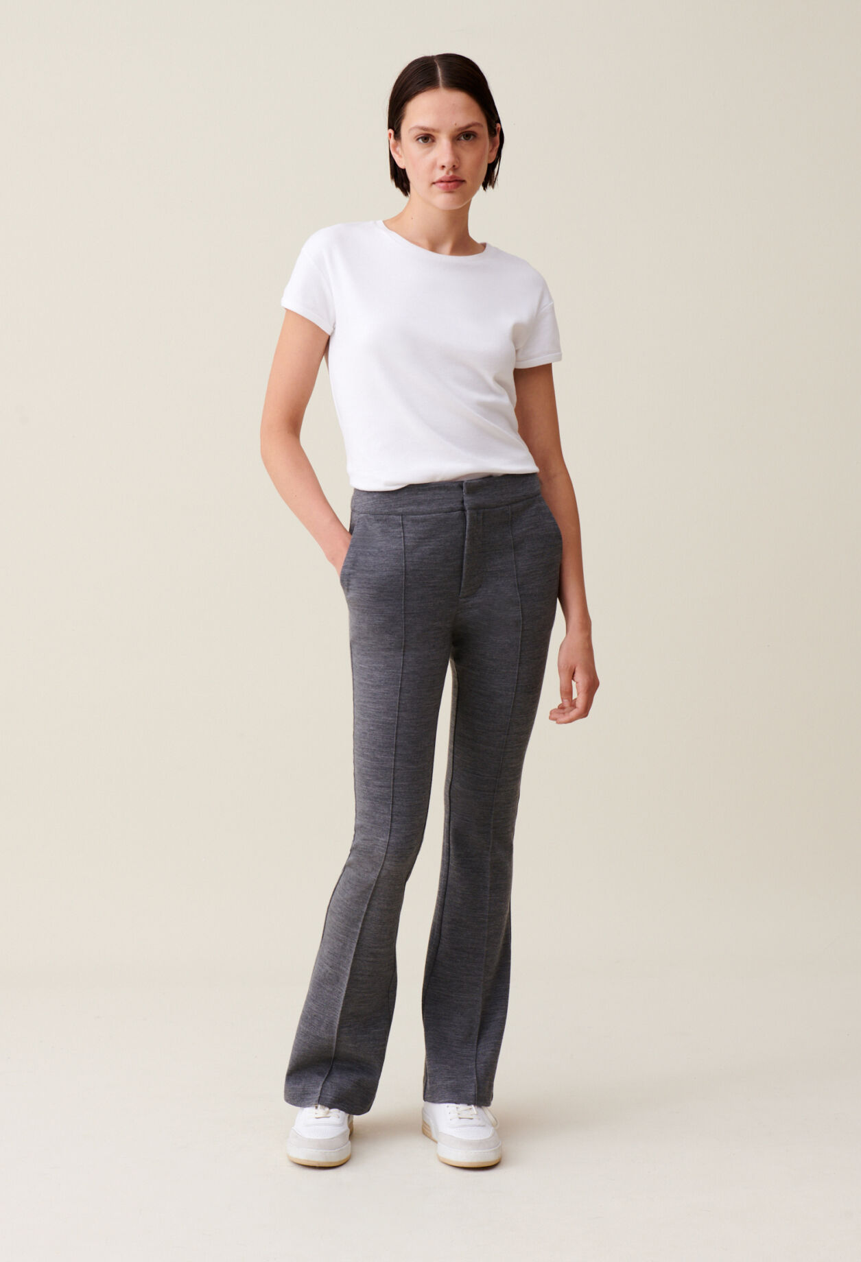 Pantalon flare gris deals