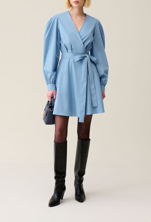 Robe courte manches ballons bleu