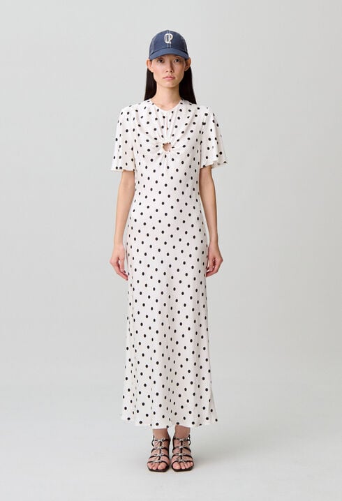 Robe longue satin&eacute;e &agrave; pois