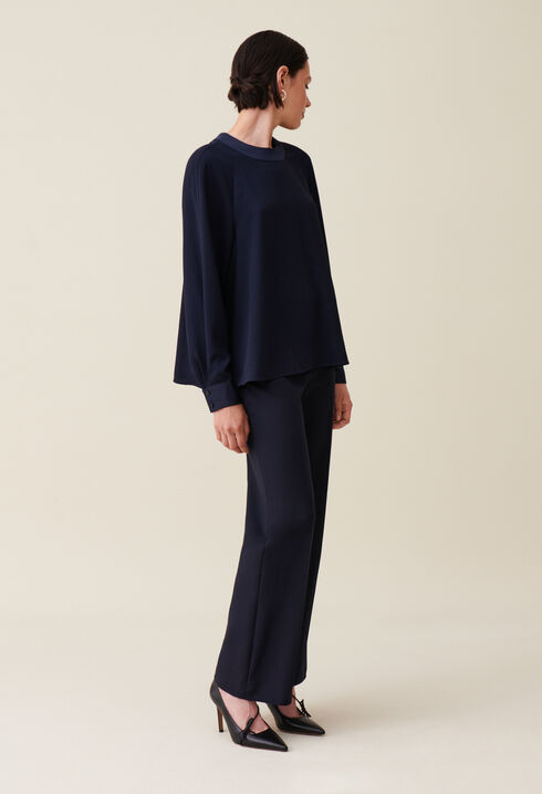 Blouse fluide ceinturée marine