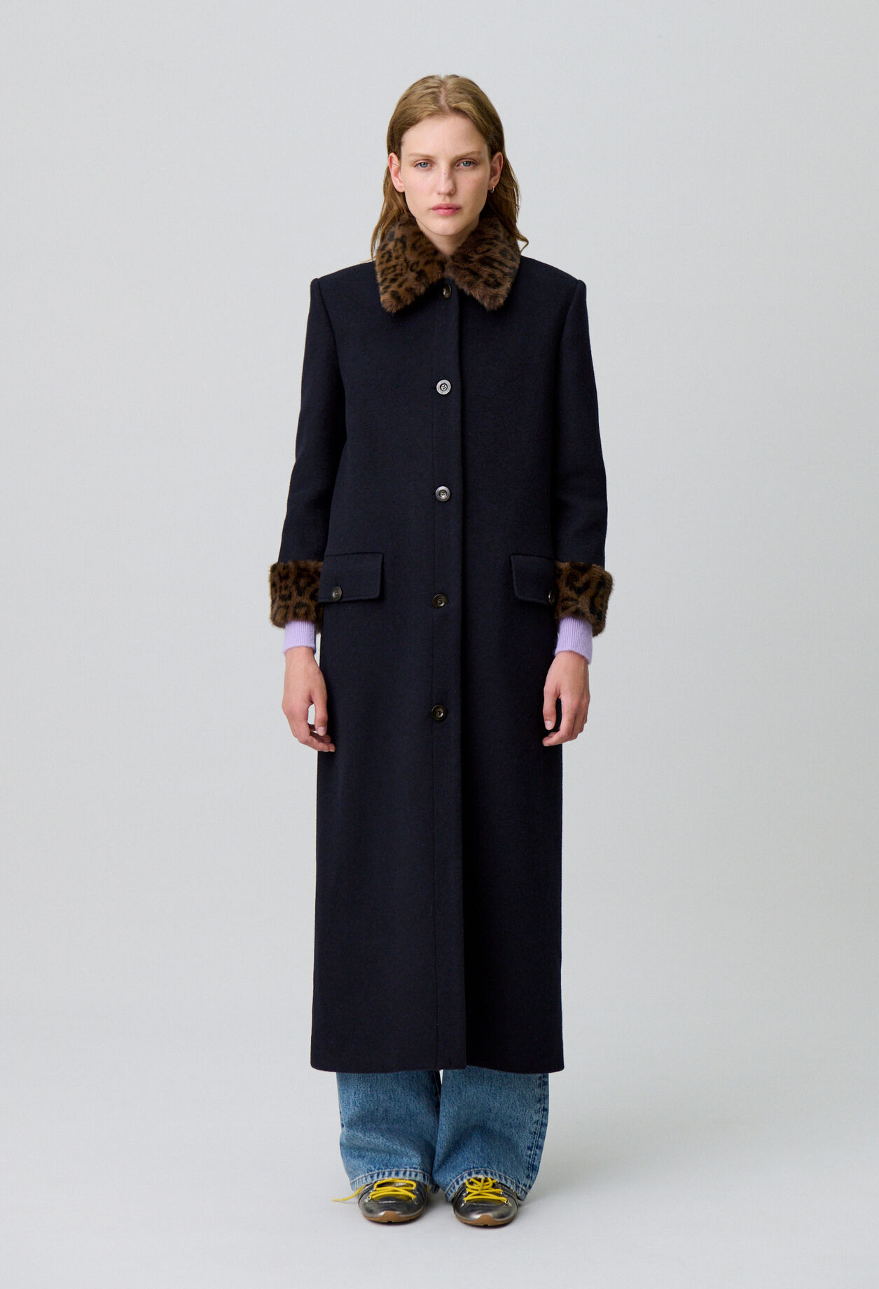 Manteau long laine léopard