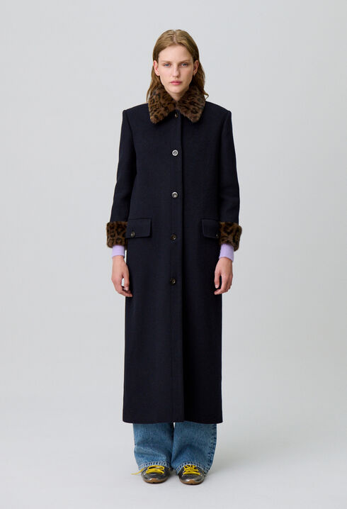 Manteau long laine léopard