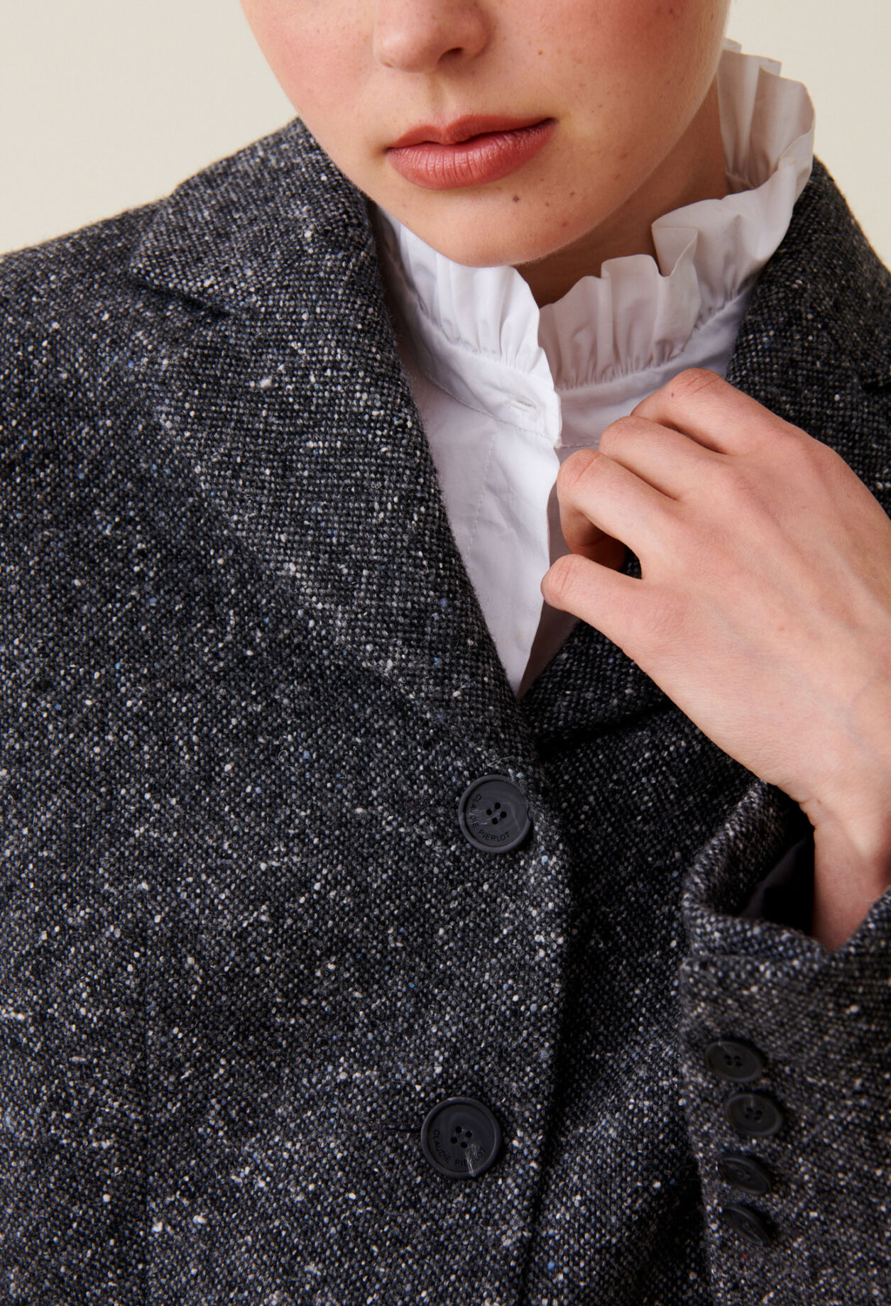 Veste tweed gris laine m&eacute;lang&eacute;e 