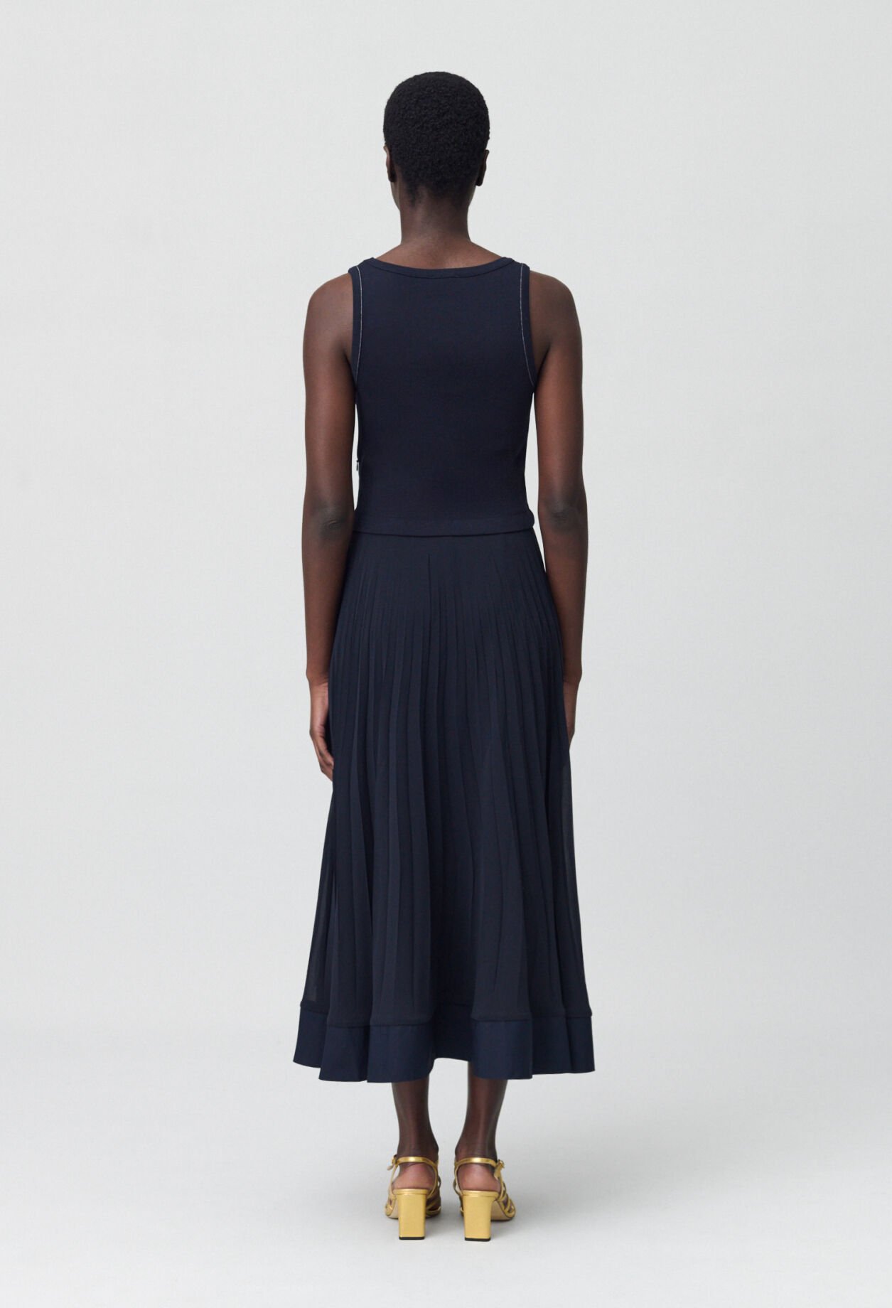 Robe longue plissée marine