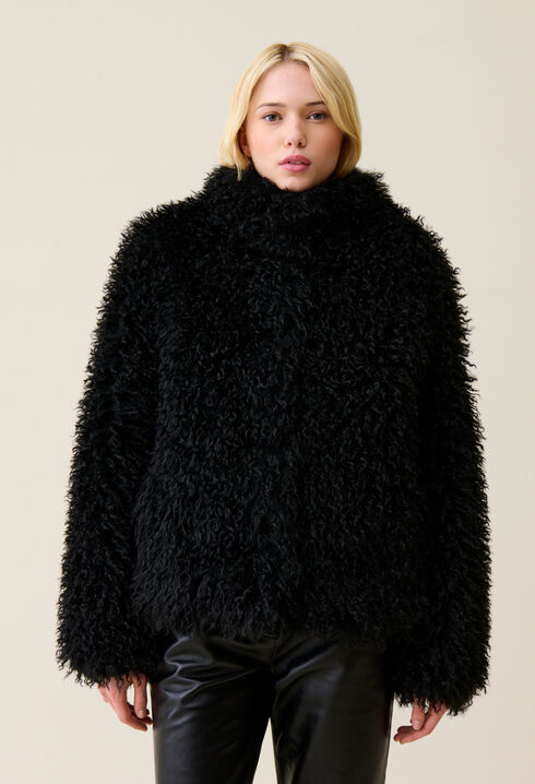 Manteau fausse fourrure noir