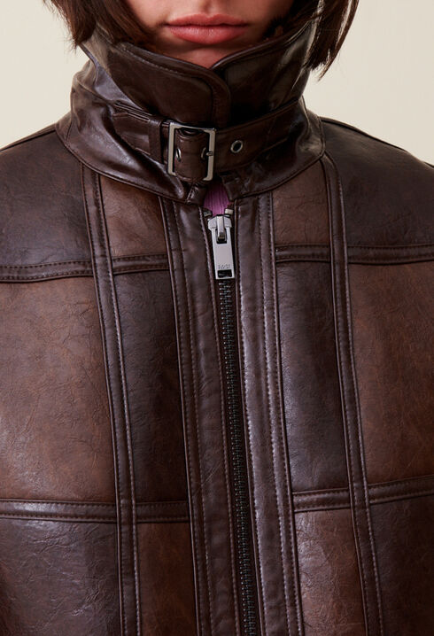 Veste bi-mati&egrave;re courte bicolore