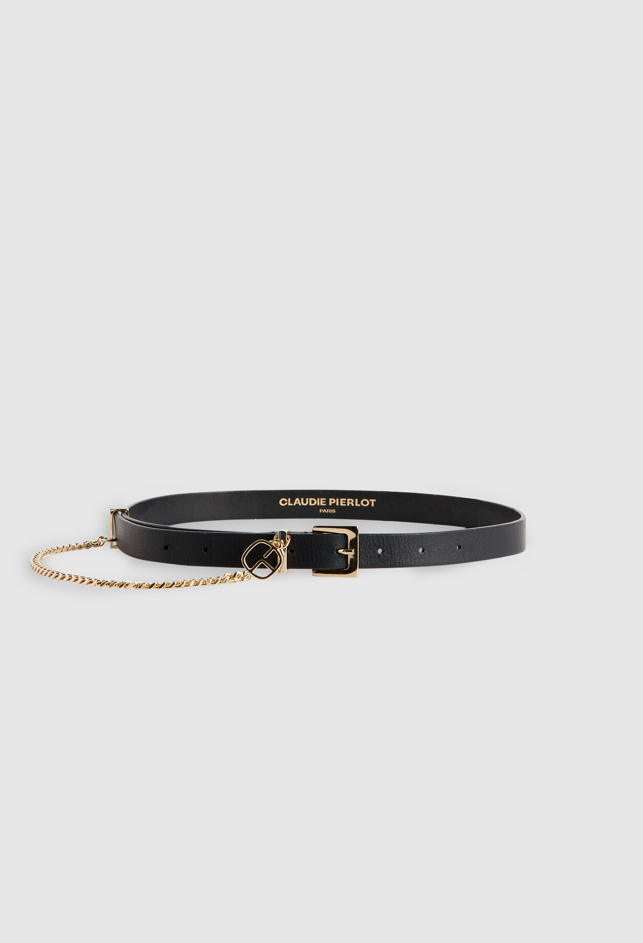 Ceinture cuir noir et chaine