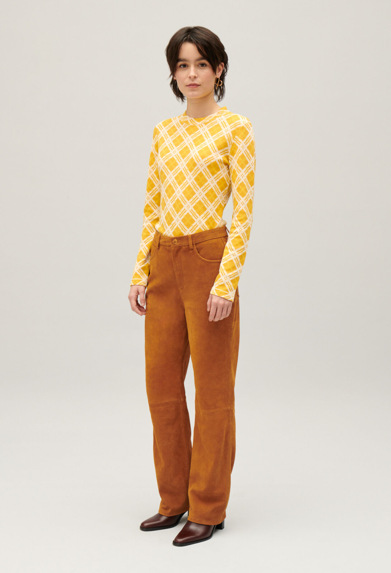 Pantalon cuir suède beige foncé