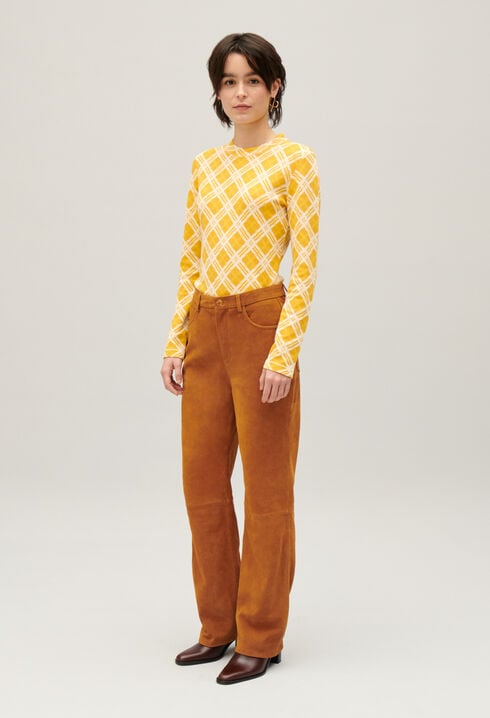 Pantalon cuir suède beige foncé