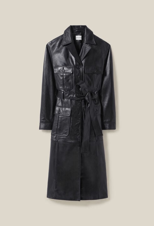 Trench-coat cuir col tailleur