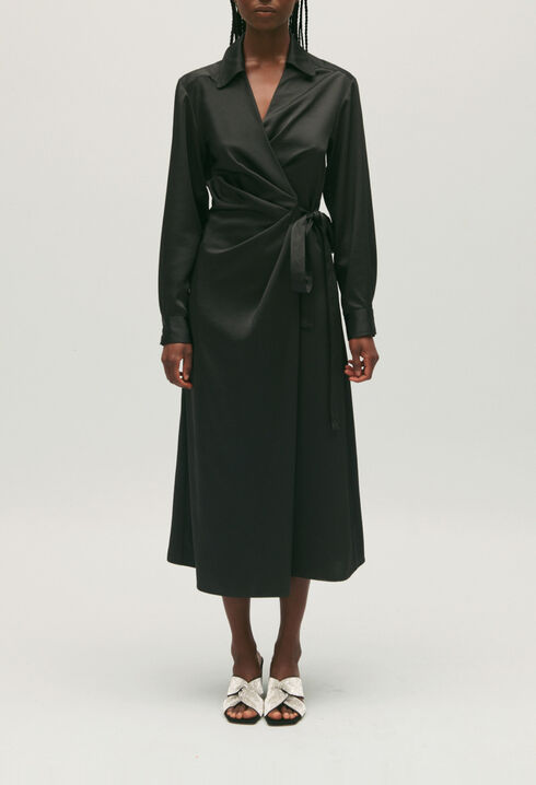 Robe midi portefeuille noire 