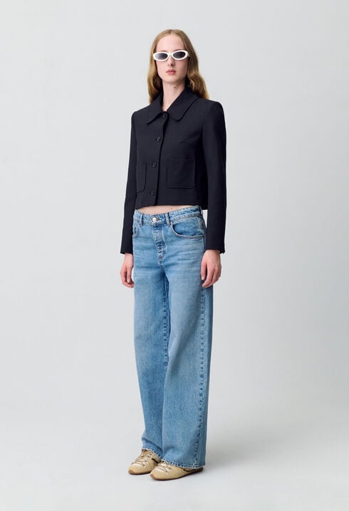 Veste boîte laine mélangée noir