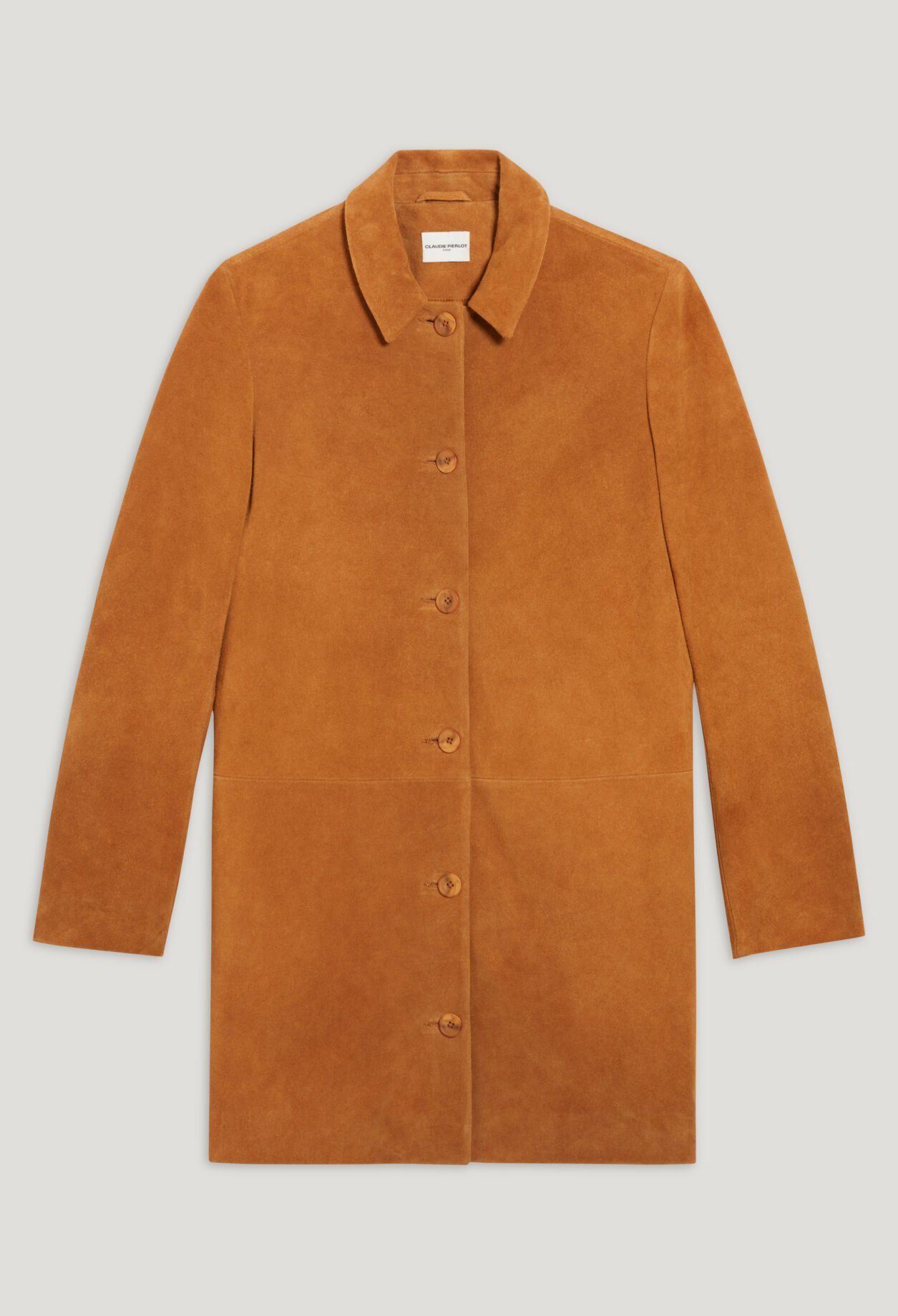 Manteau droit cuir suede beige foncé