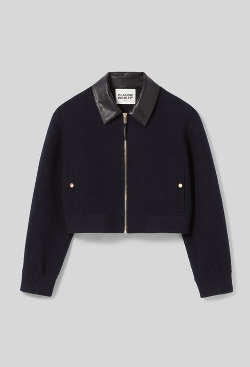 Blouson laine col similicuir