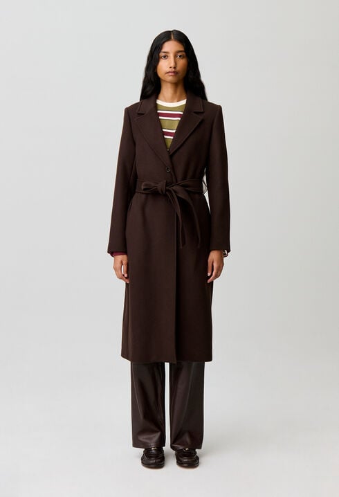 Manteau long laine ceinture