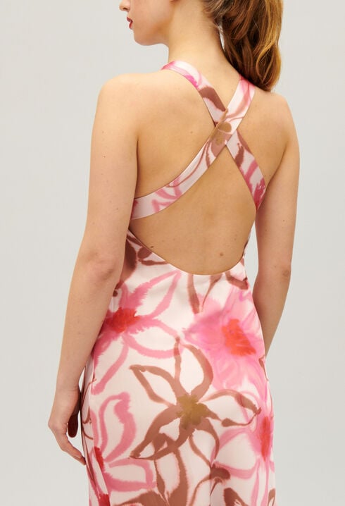 Robe longue satinée imprimée