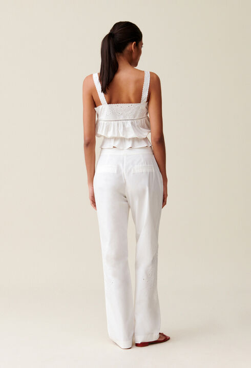 Pantalon droit brod&eacute;