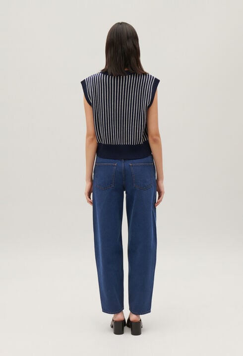 Pull sans manches maille rayée