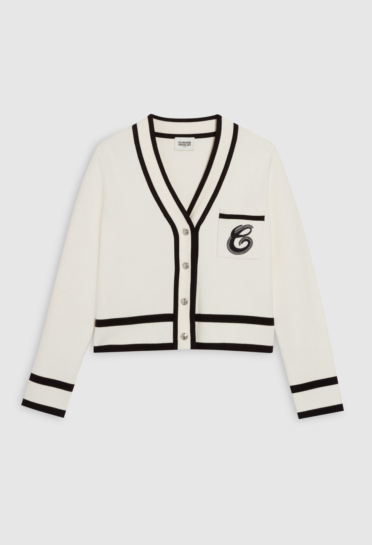 Cardigan bicolore poche brodée