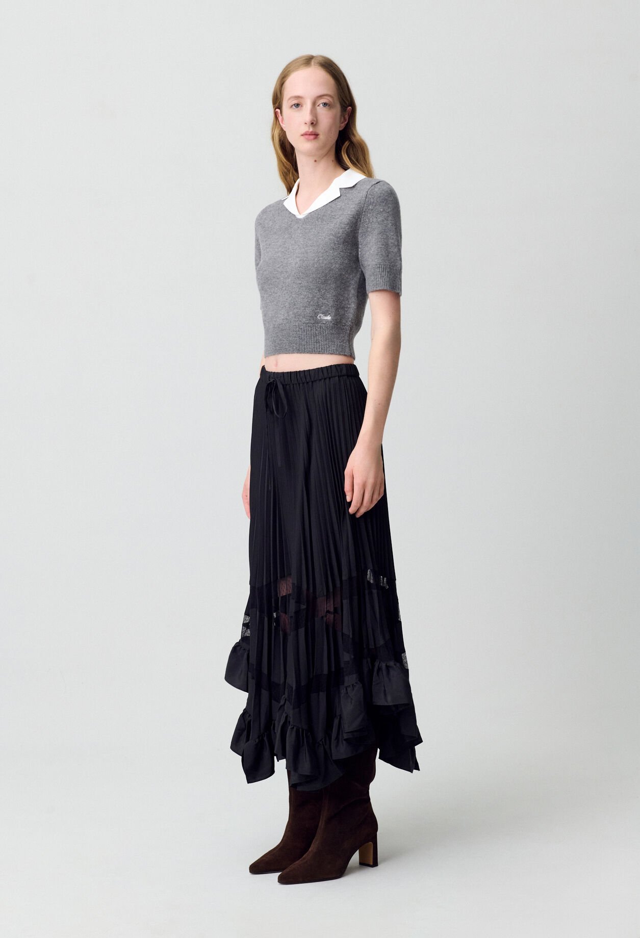 CLAUDIE PIERLOT★JUPE LONGUE PLISSEE ASYMETRIQUE スカート Jupe longue plissée asymétrique pour femme | Claudie Pierlot