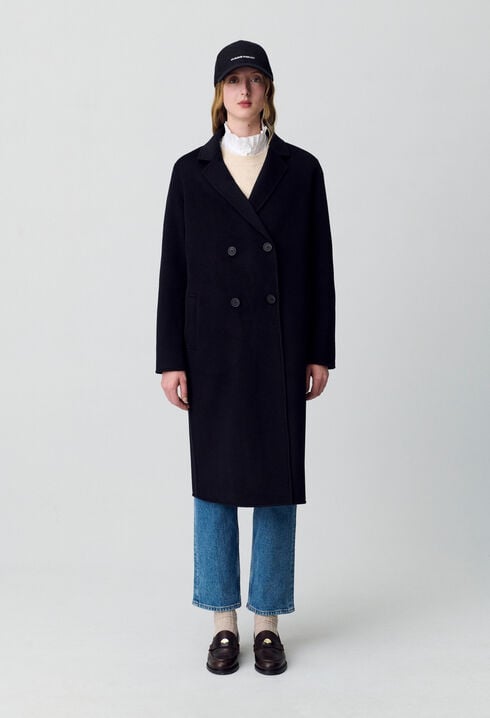 Manteau noir droit mi-long 