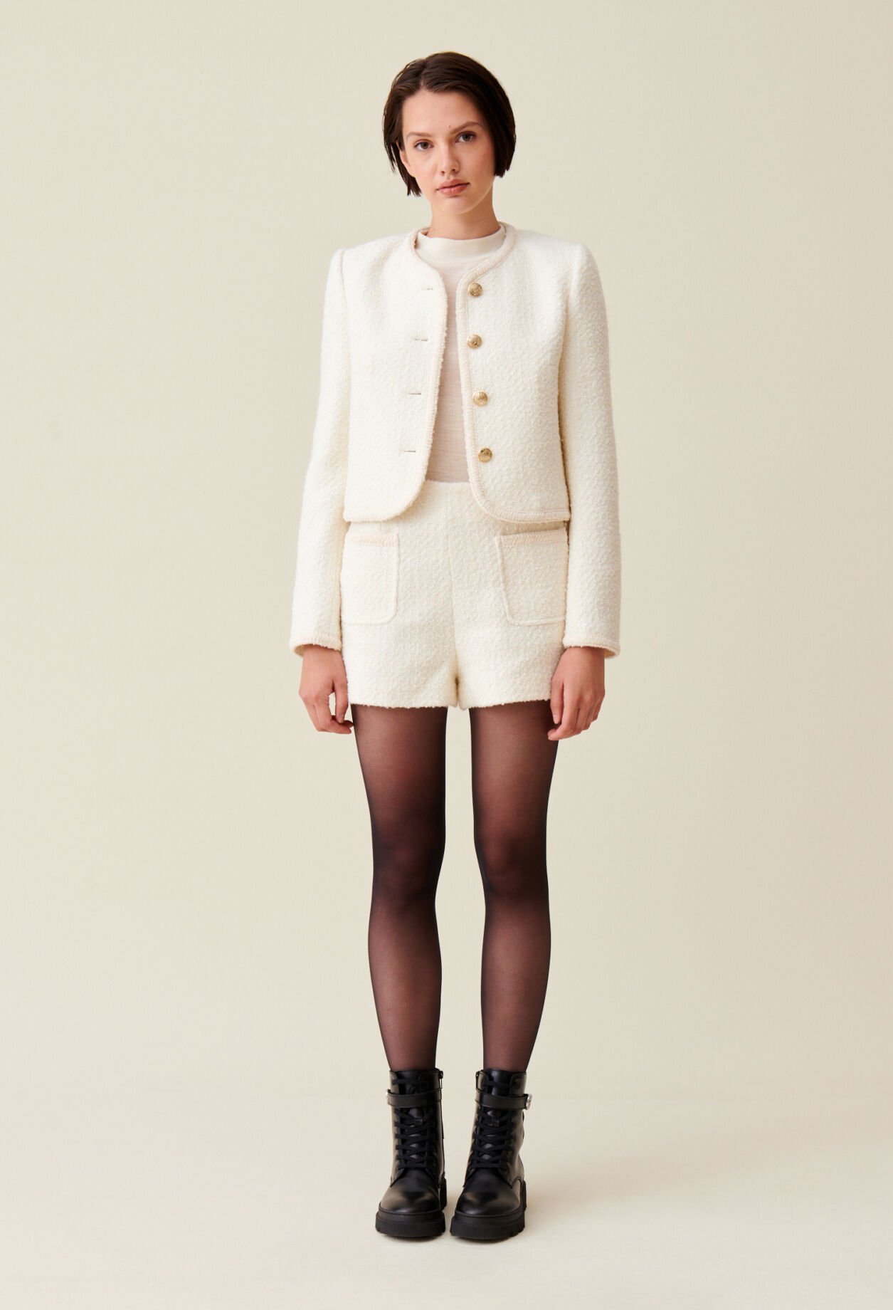 Veste courte tweed ivoire