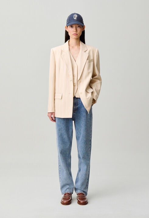 Blazer fines rayures viscose lin