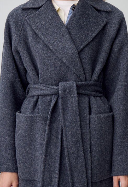 Manteau long ceinturé laine