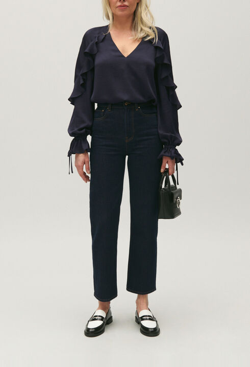 Blouse volants bleu marine