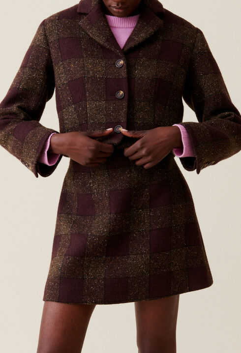 Veste courte carreaux boutonn&eacute;e