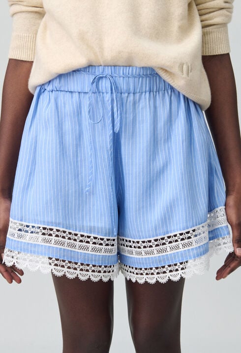 Short rayé dentelle