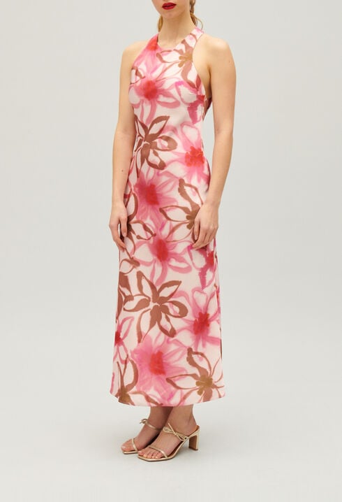 Robe longue satinée imprimée