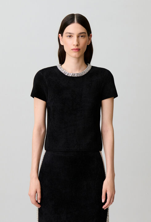 Top court maille effet velours