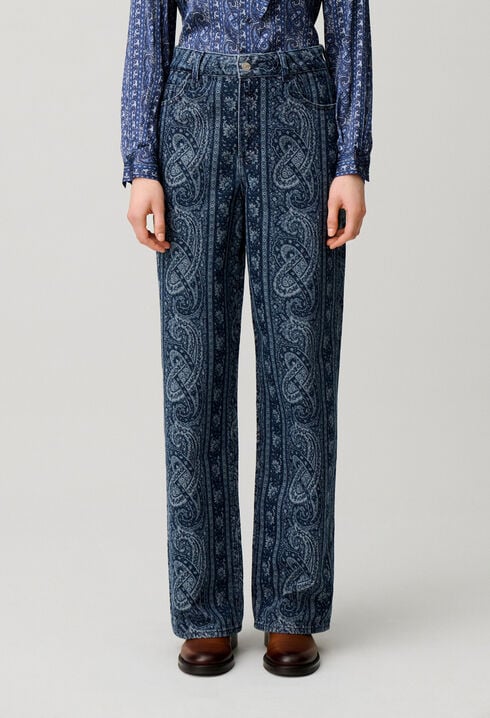 Jean droit denim imprim&eacute;