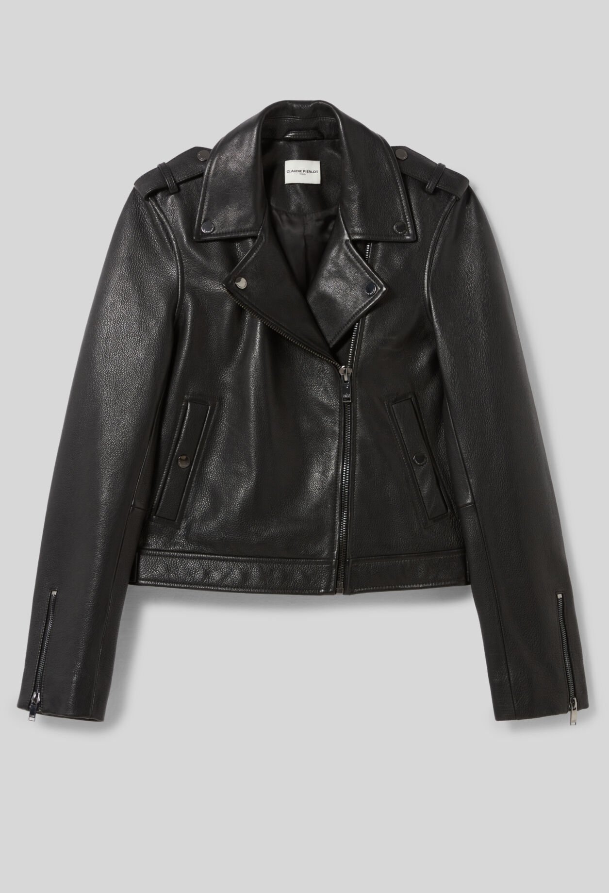 Veste cuir grainé noir
