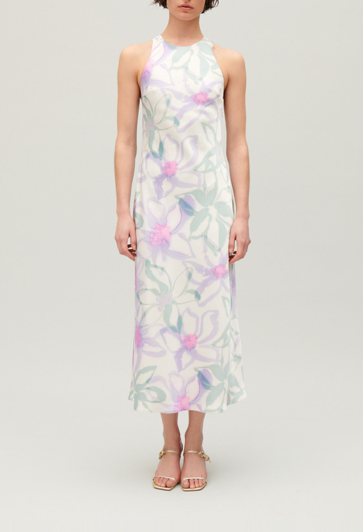 Robe longue satinée imprimée