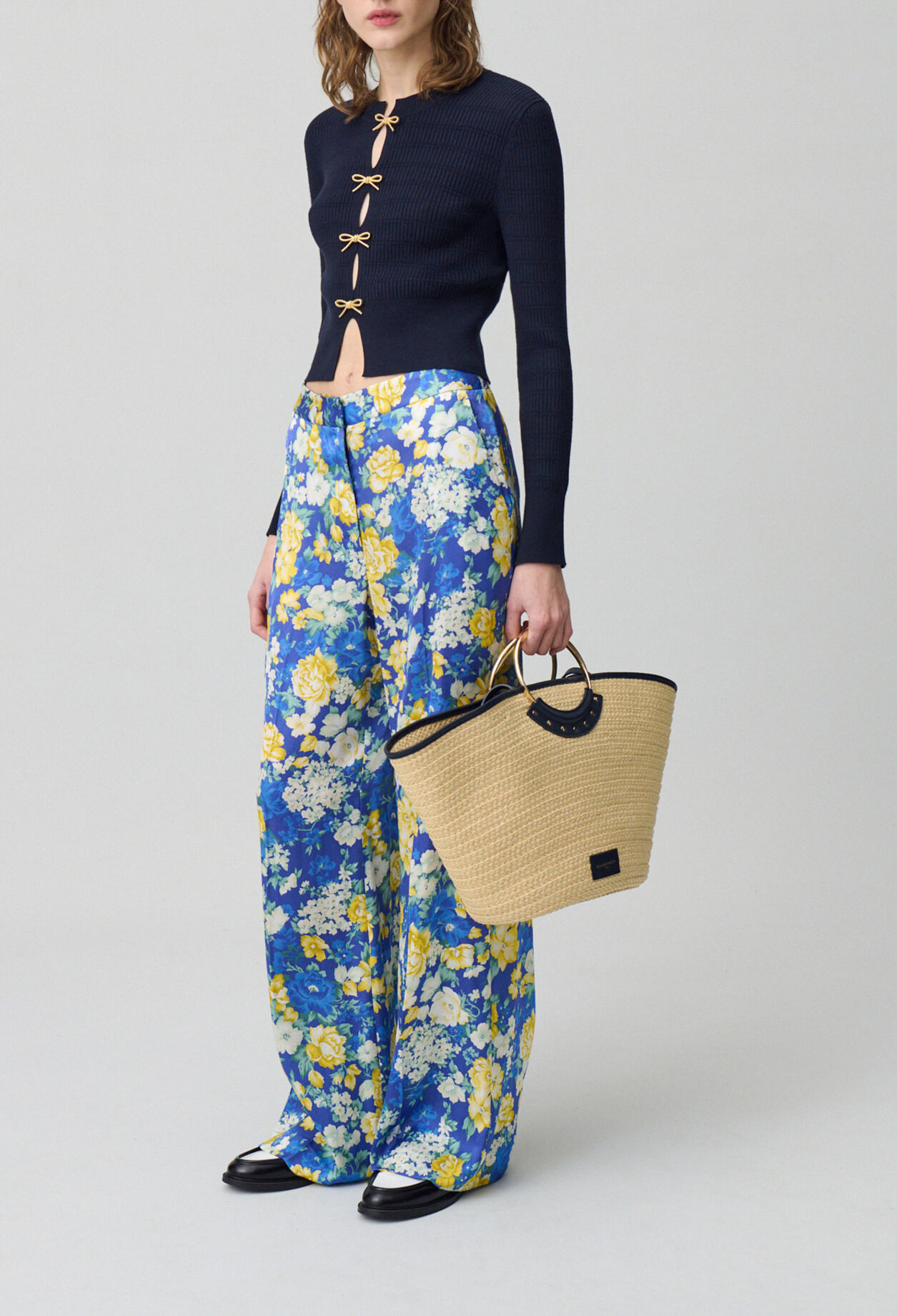 Pantalon droit large &agrave; fleurs
