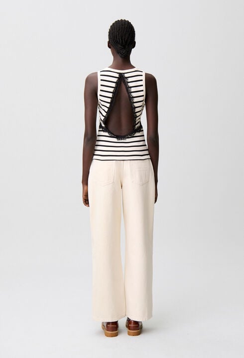 T-shirt coton dentelle marinière