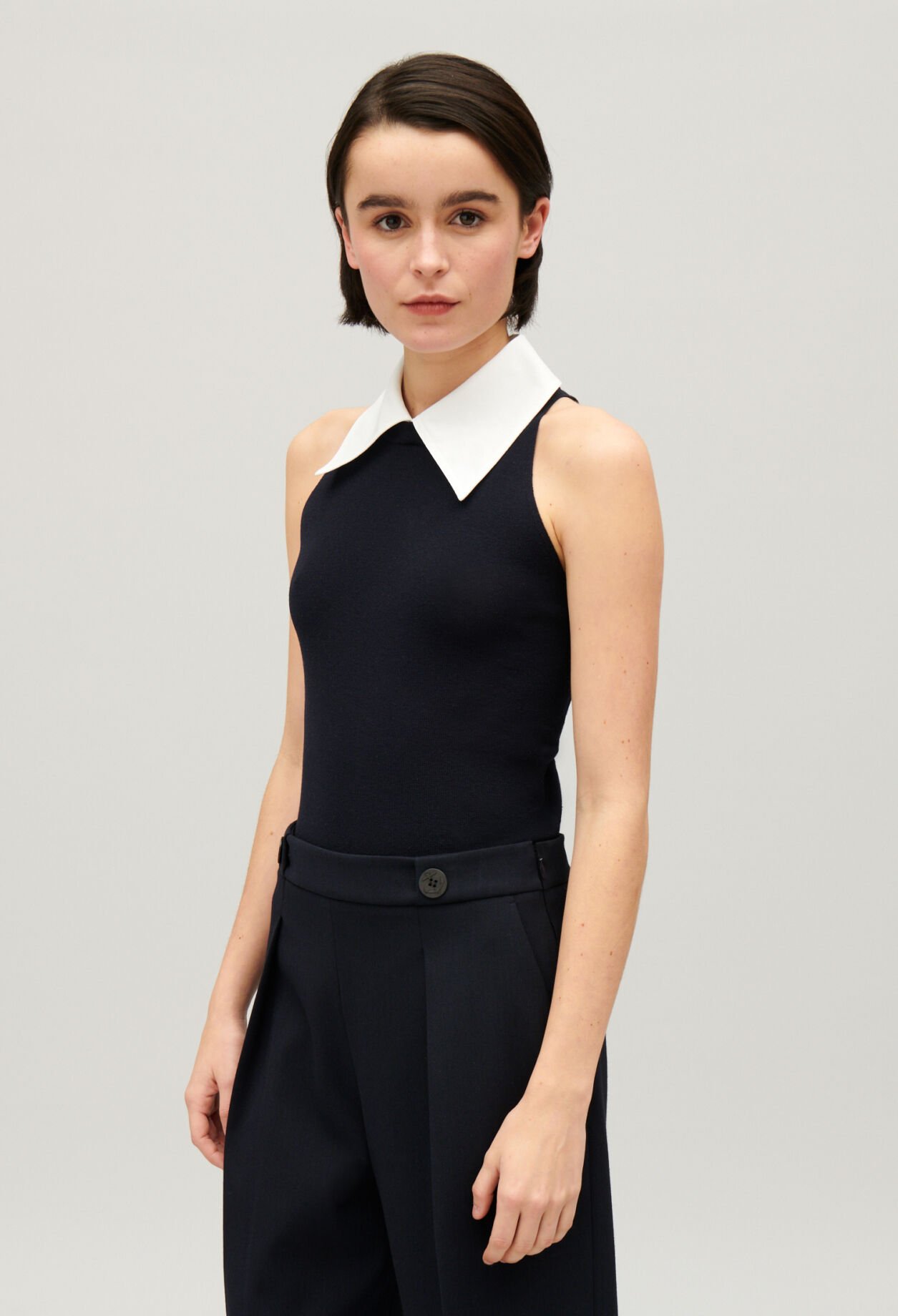 Débardeur col chemise marine