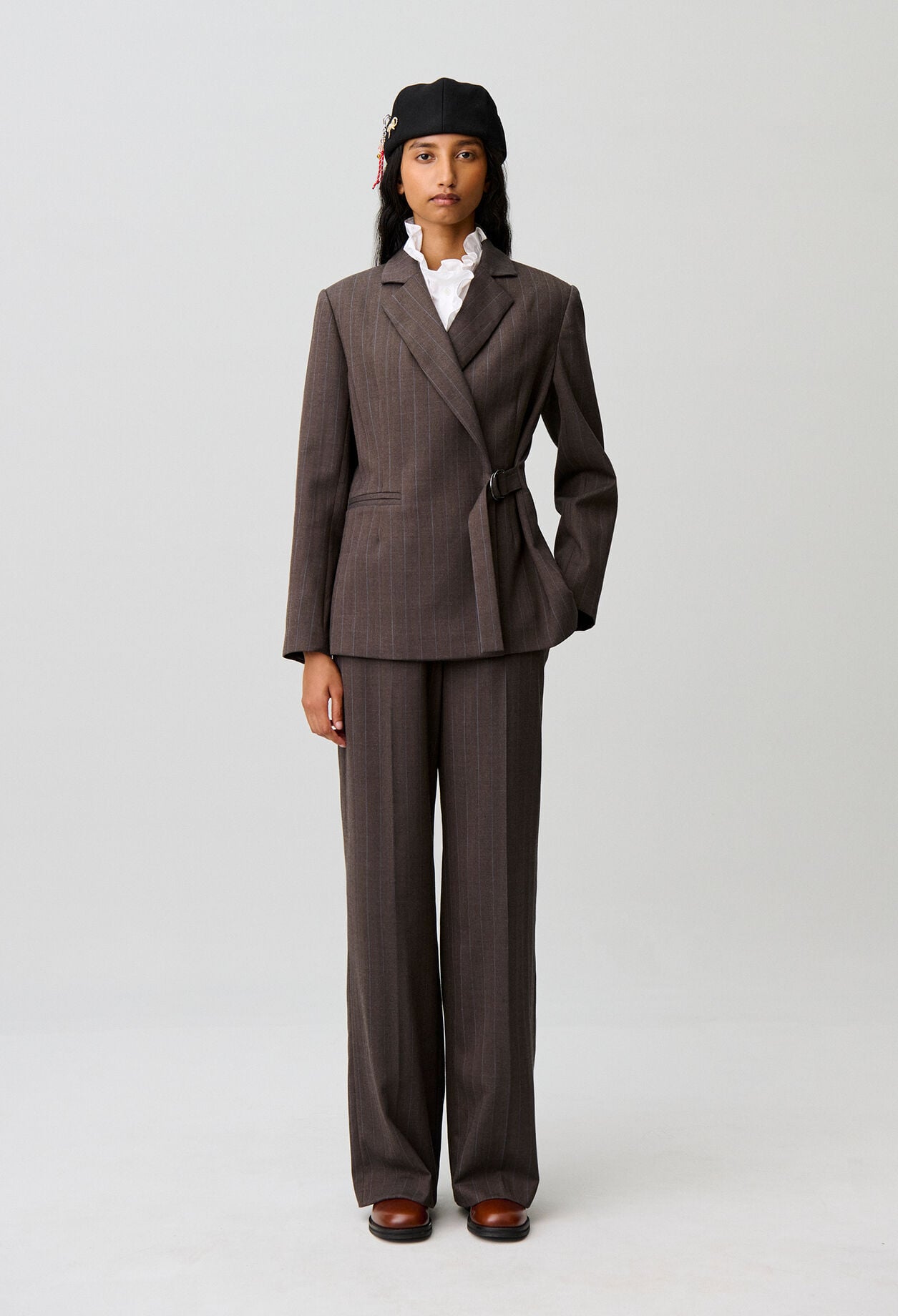 Veste tailleur droite ray&eacute;e