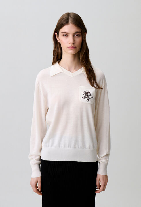 Pull maille fleur brod&eacute;e