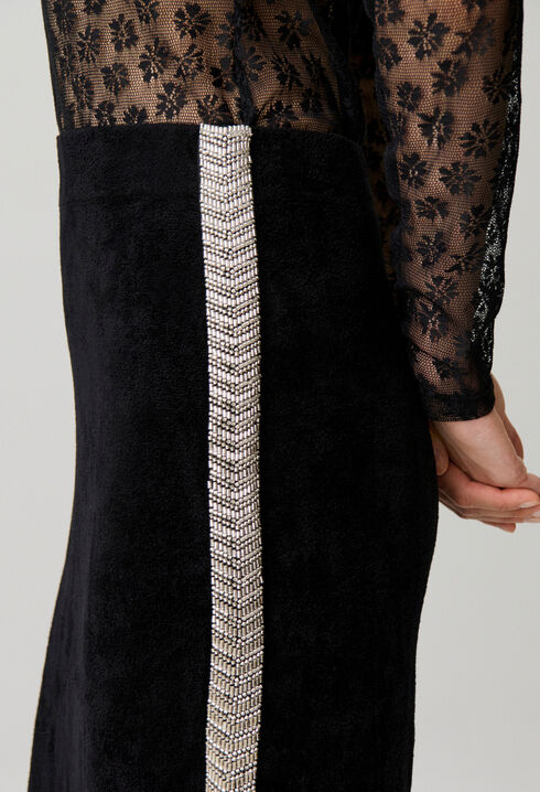 Jupe droite maille  effet velours