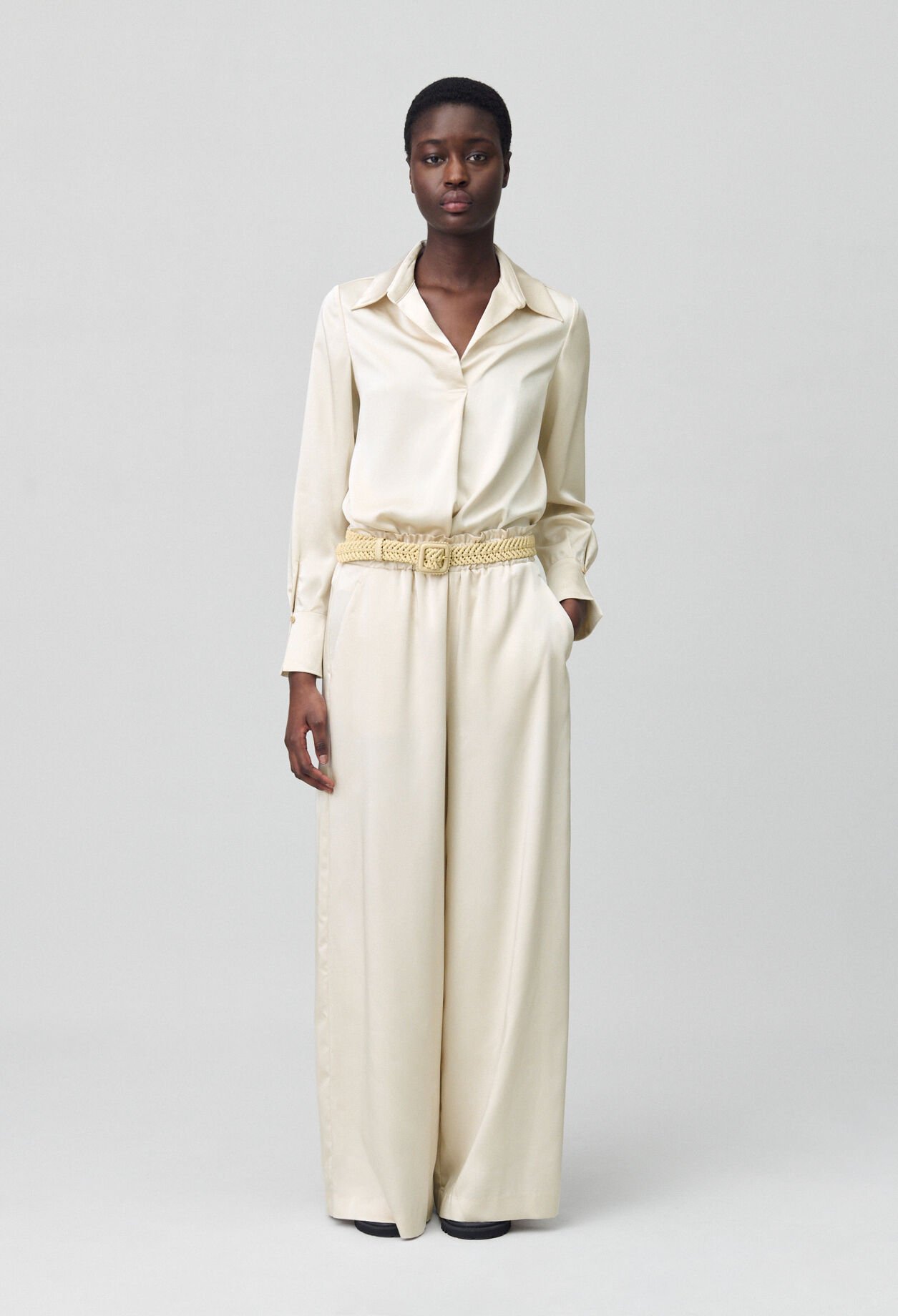 Pantalon large taille smockée