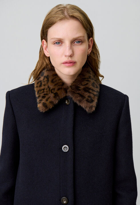 Manteau long laine léopard