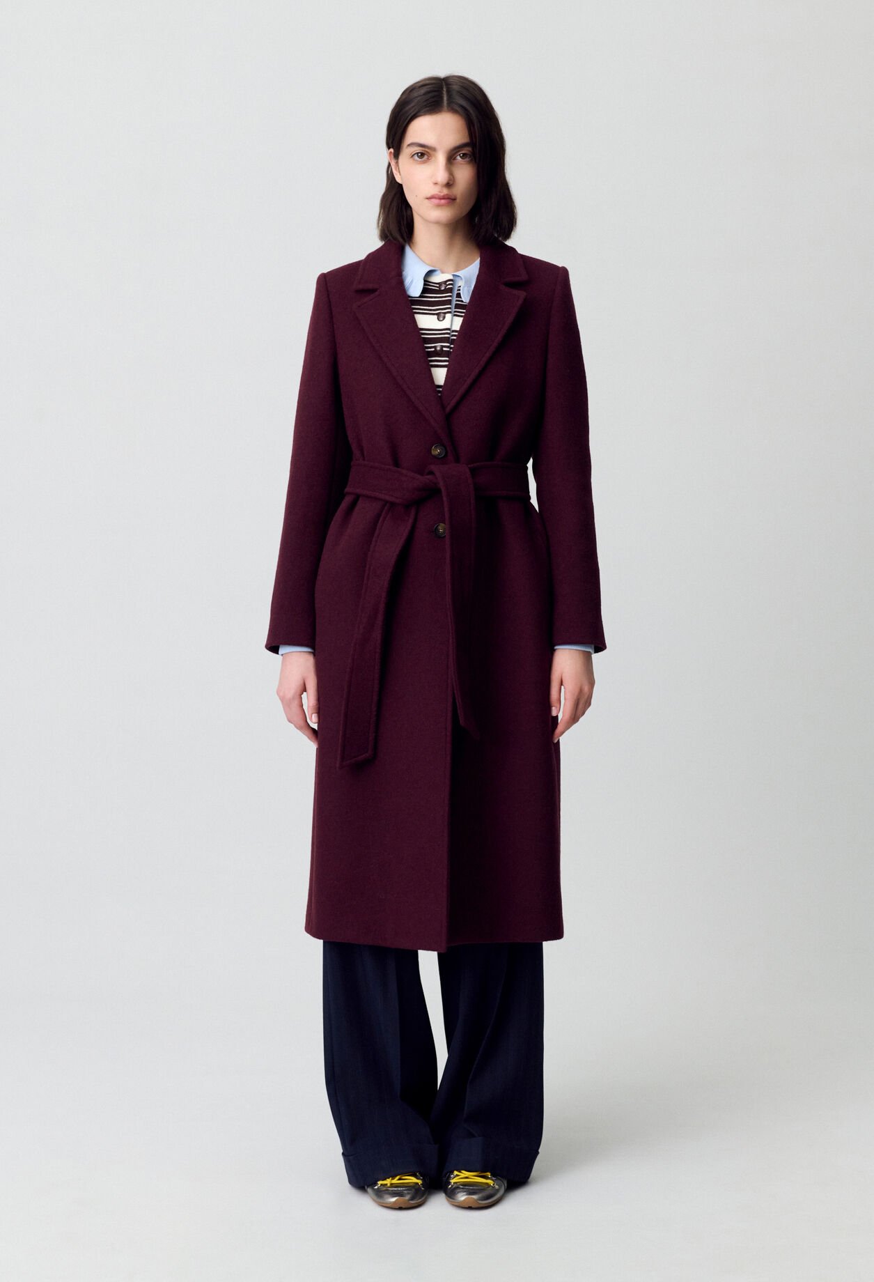 Manteau long croisé laine