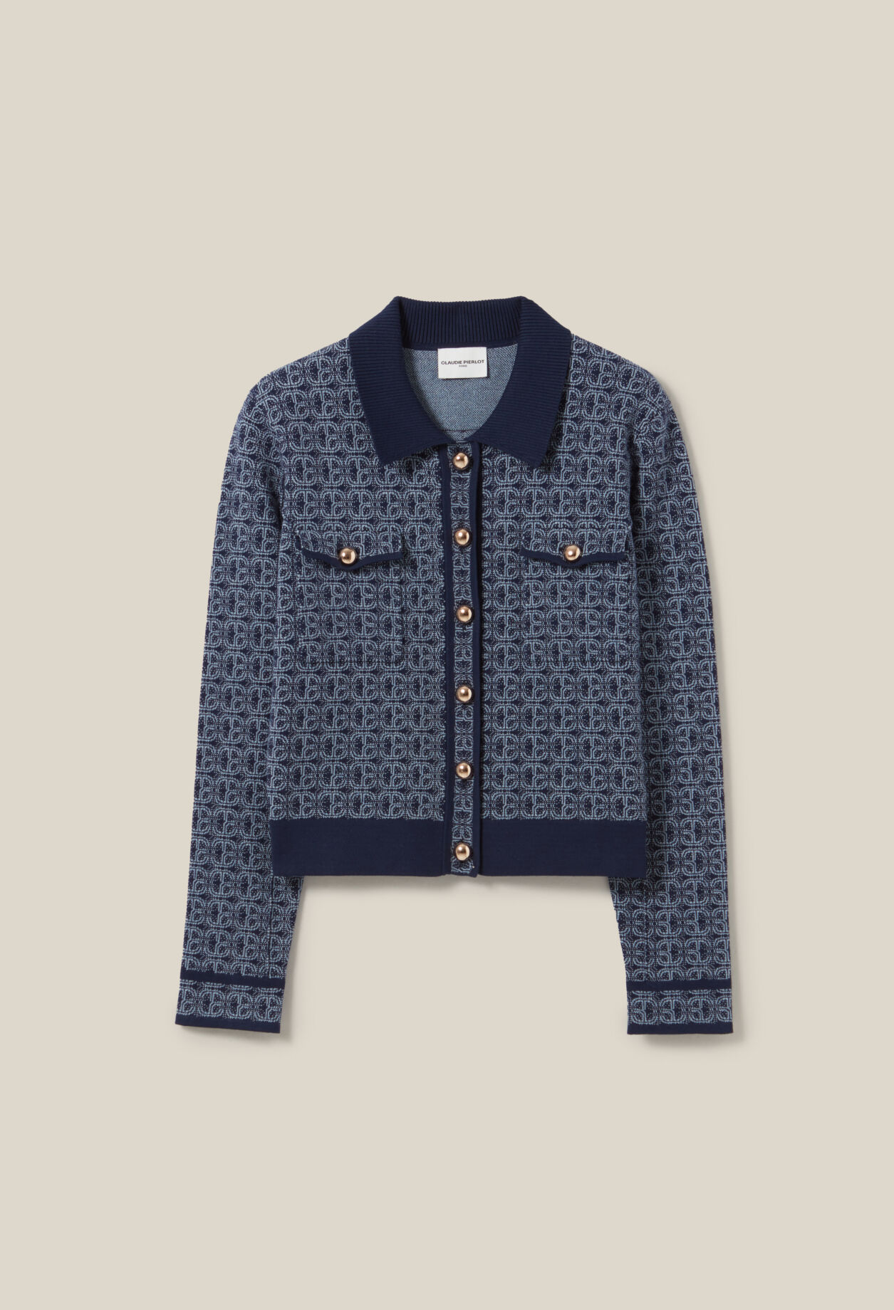 Cardigan monogramme CP col chemise 