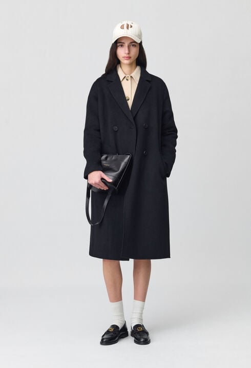 Manteau noir droit mi-long