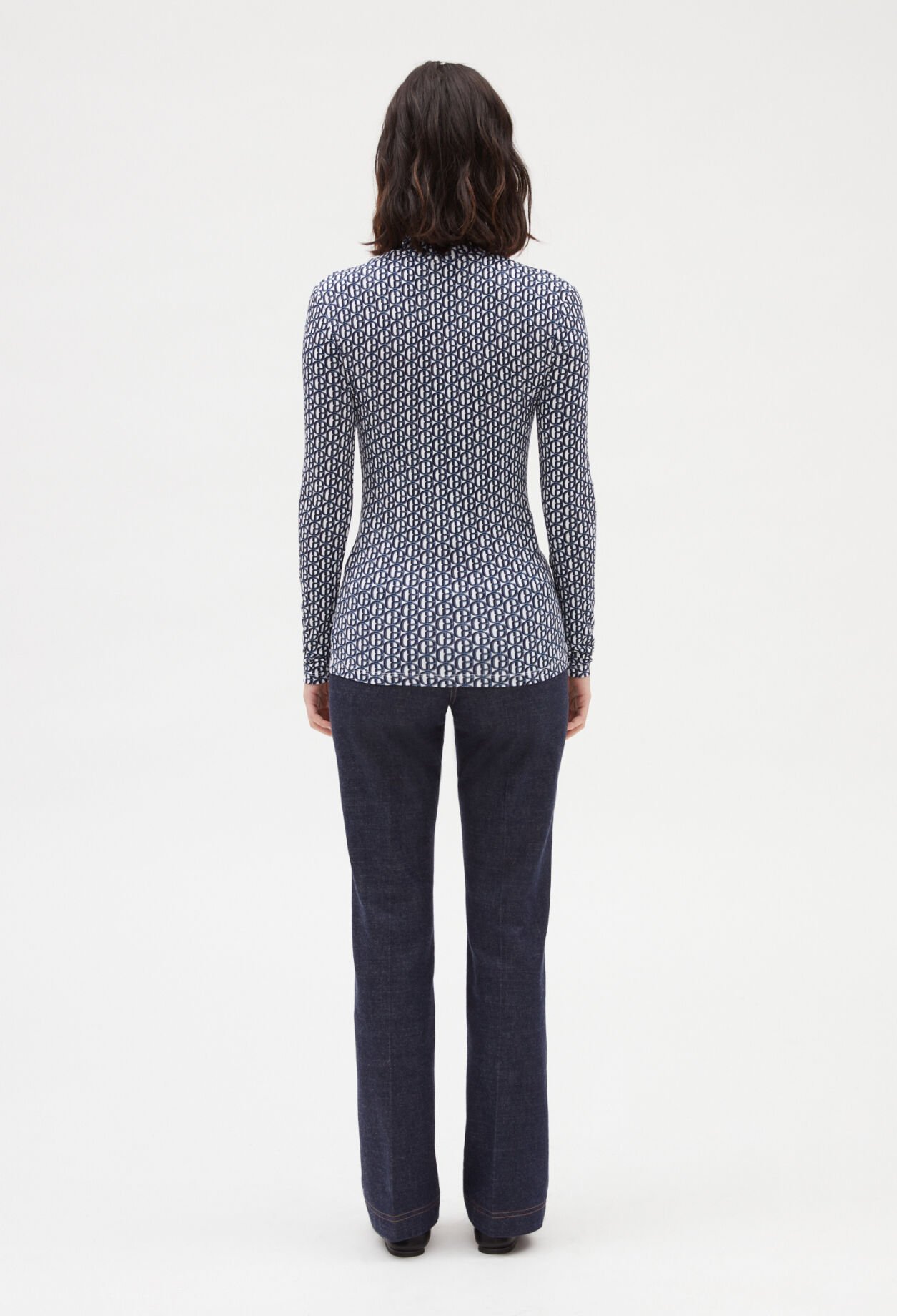 T-shirt col roulé monogramme bleu 