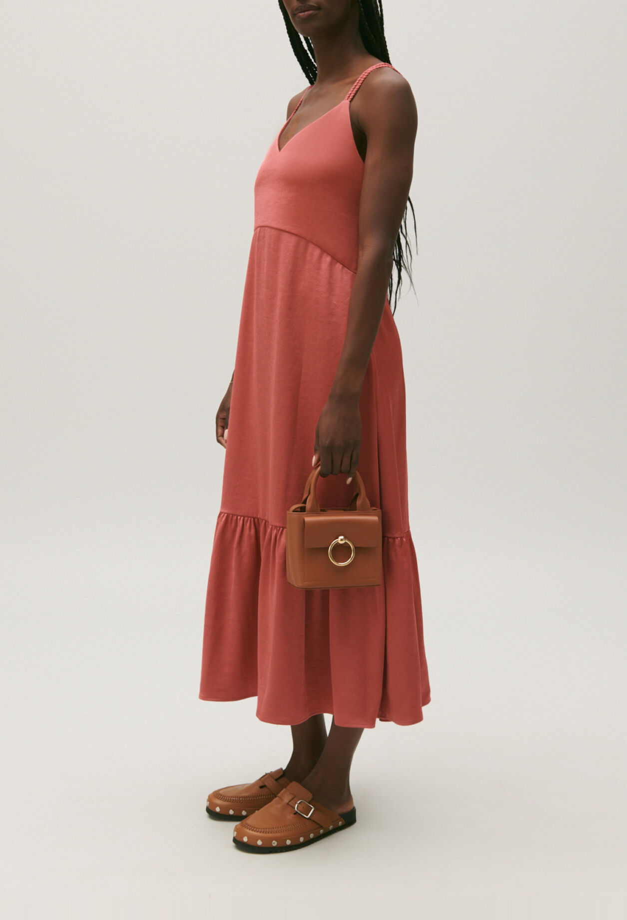 Robe midi satinée terracotta